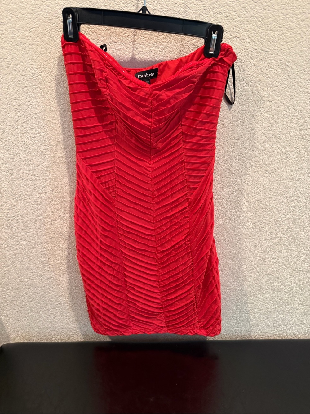 bebe Red Strapless Chevron-Panel Bodycon Dress